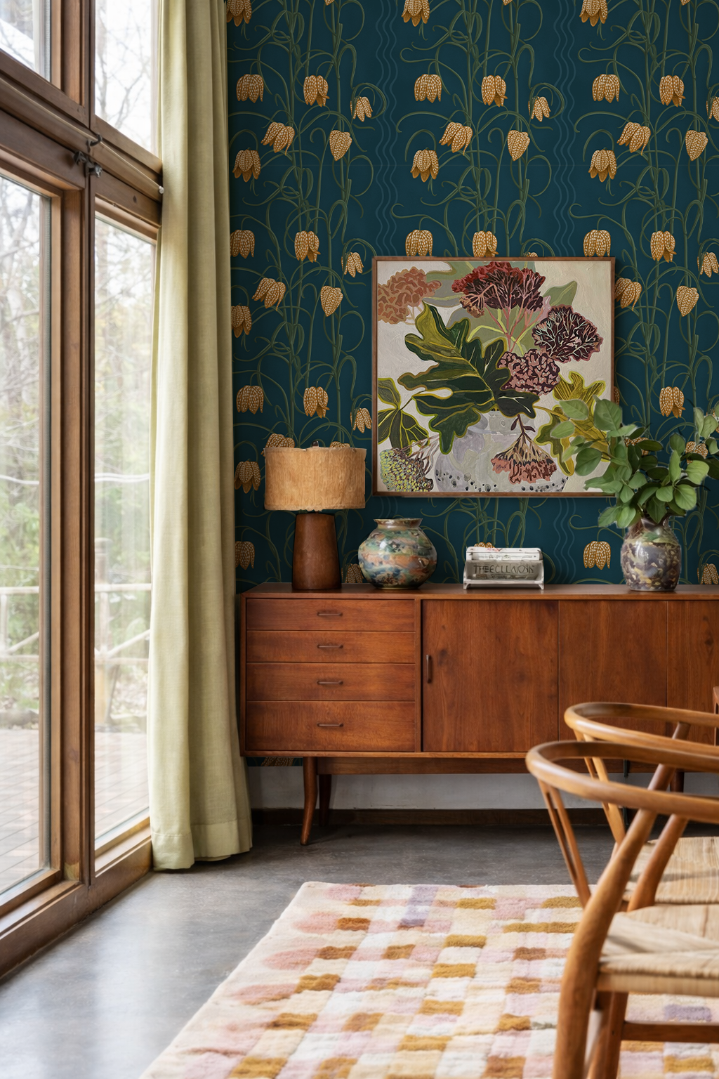 Campanas Wallpaper, dark blue and goldenrod