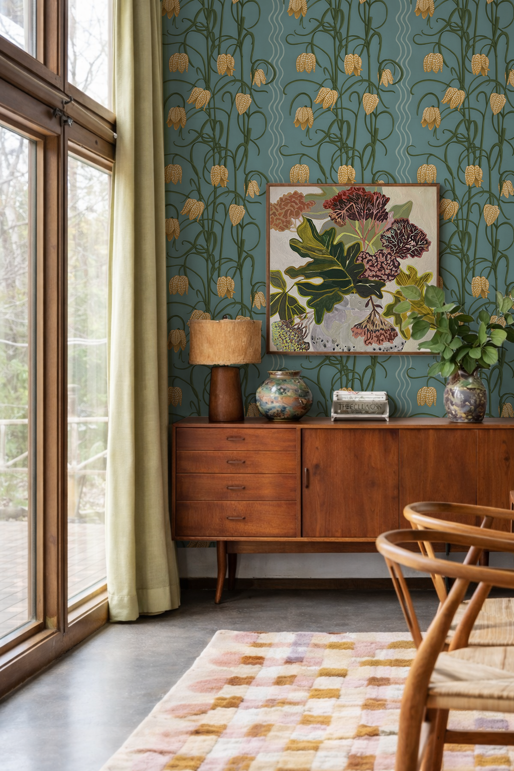 Campanas Wallpaper | dusty blue & marigold