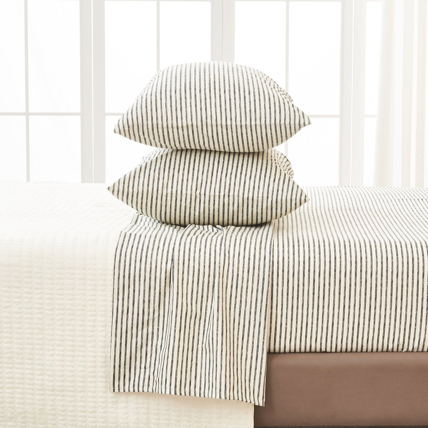 Evette Collection Striped Microfiber Sheet Set