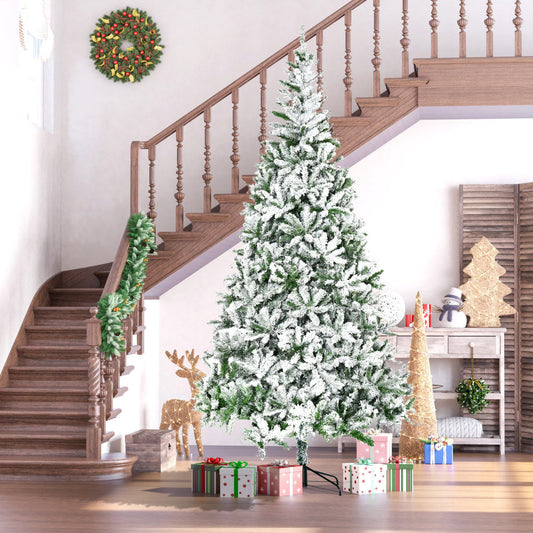 9 FT Snow Flocked Artificial Christmas Tree | Unlit Pine with Realistic Branches