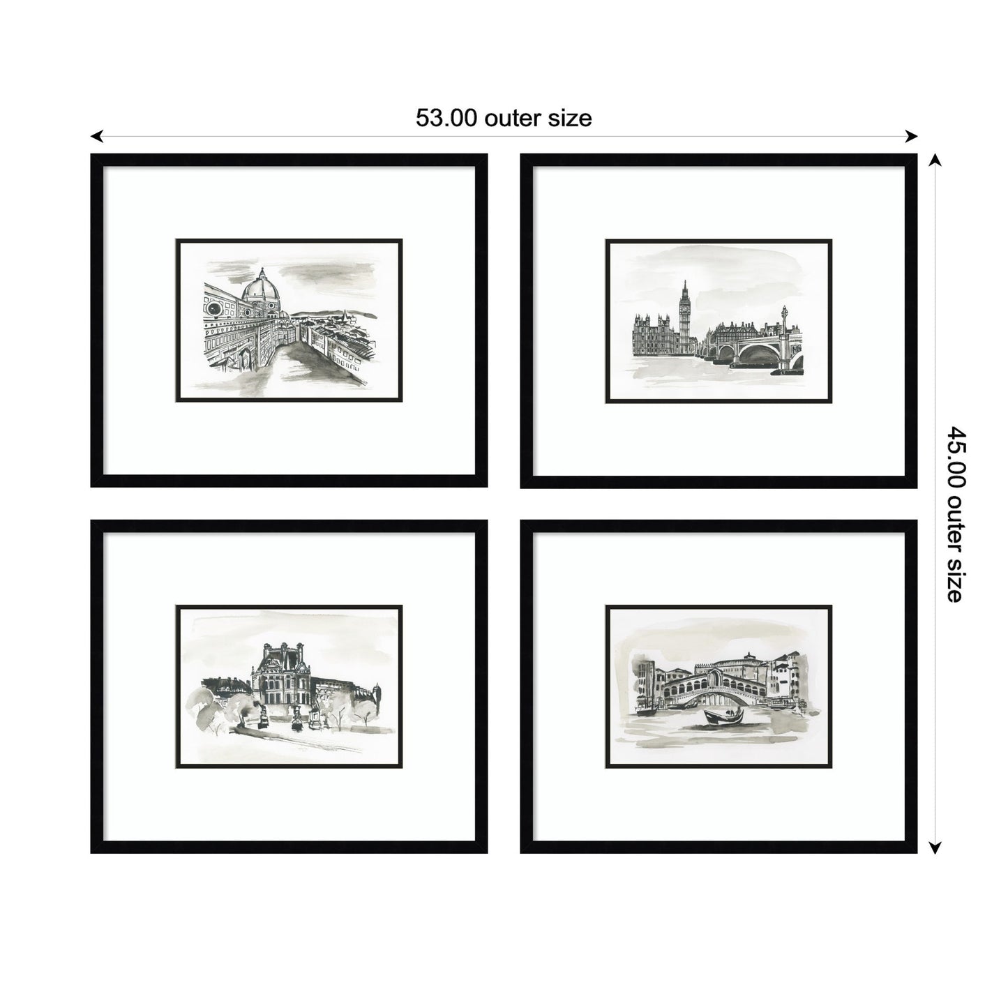 Vintage Europe 4 Piece Framed Wall Art Print Set by Teju Reval