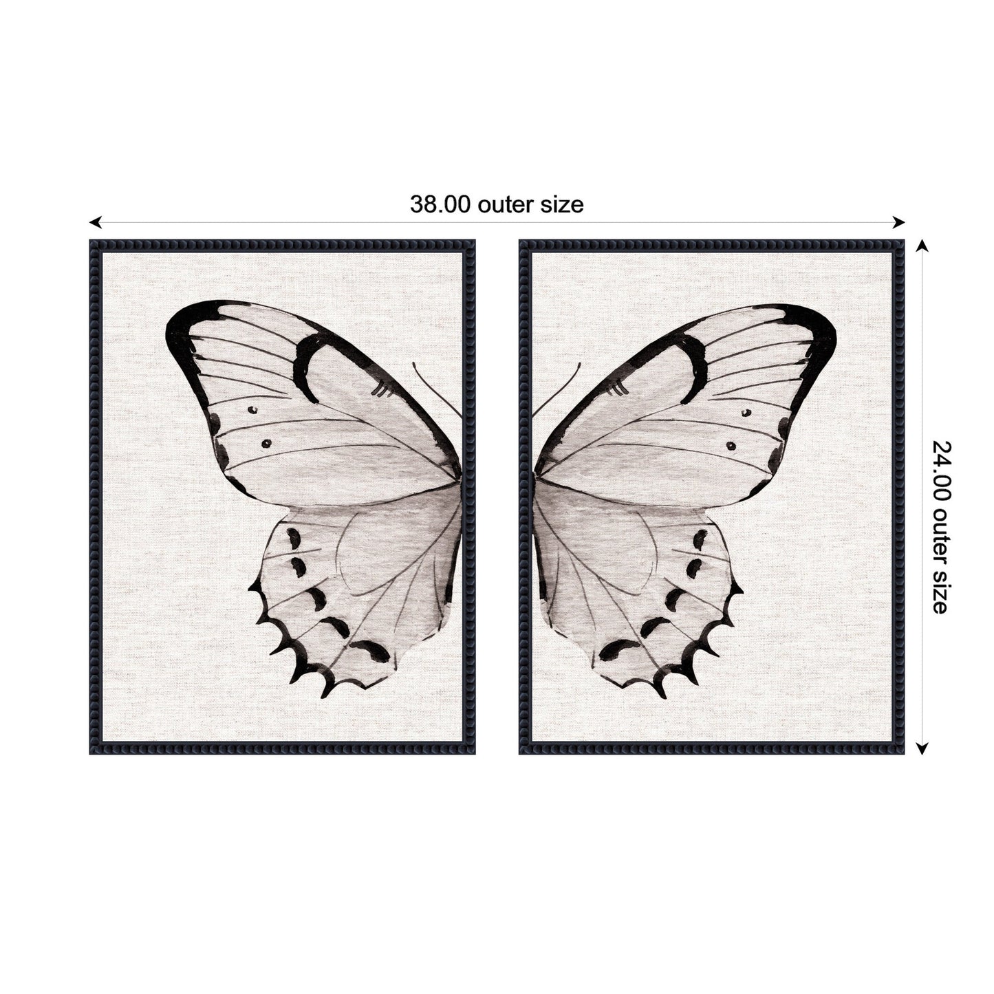 Sylvie Beaded Minimal Butterfly Watercolor Neutral Linen - 2 Piece Framed Canvas Art Set by The Creative Bunch Studio