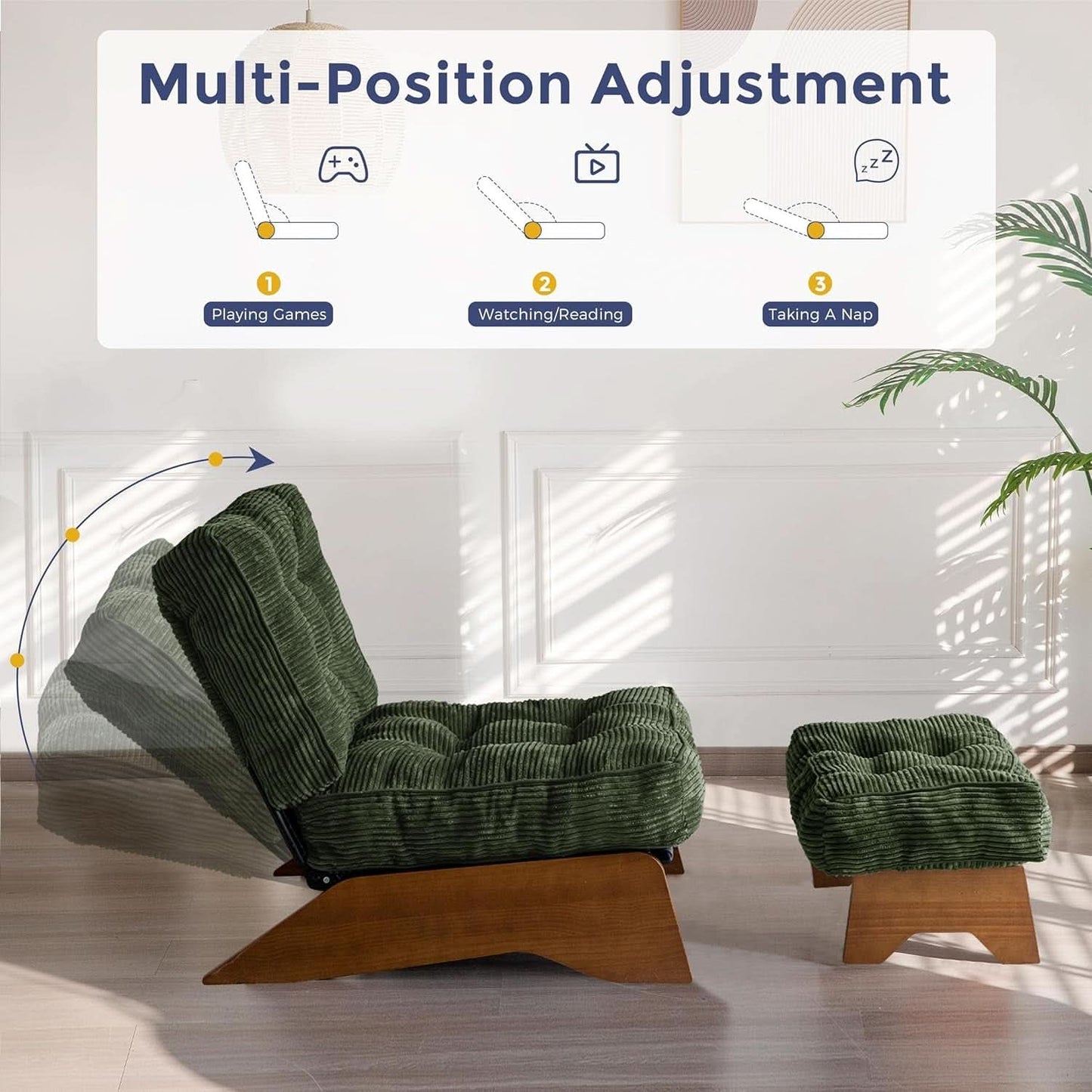 Juniper Green Adjustable Backrest Accent Chair With Ottoman