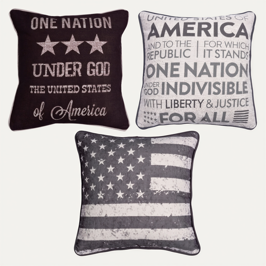 Patriotic Throw Pillow Set - 3 USA Pillow Covers 18x18