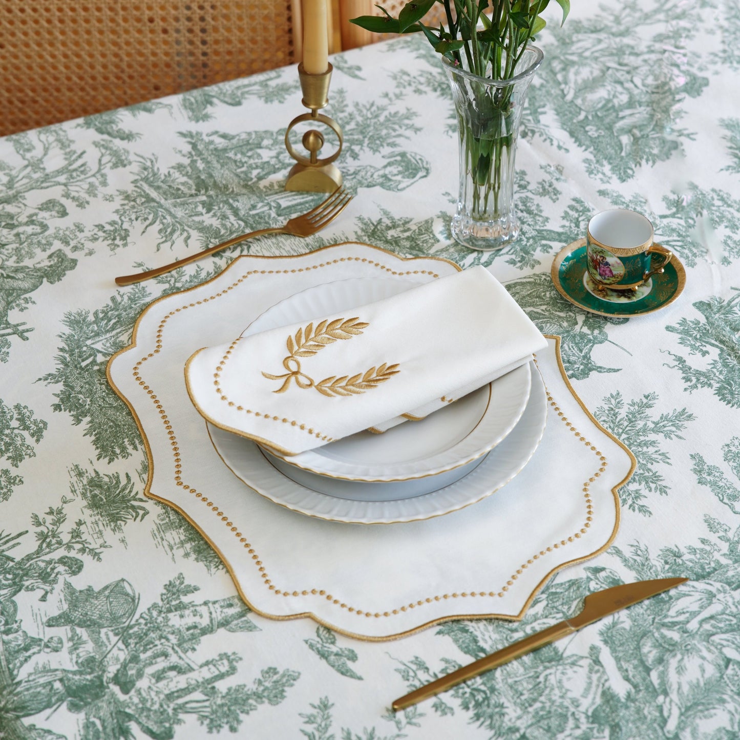 Luna Ivory & Gold Fabric Table Set