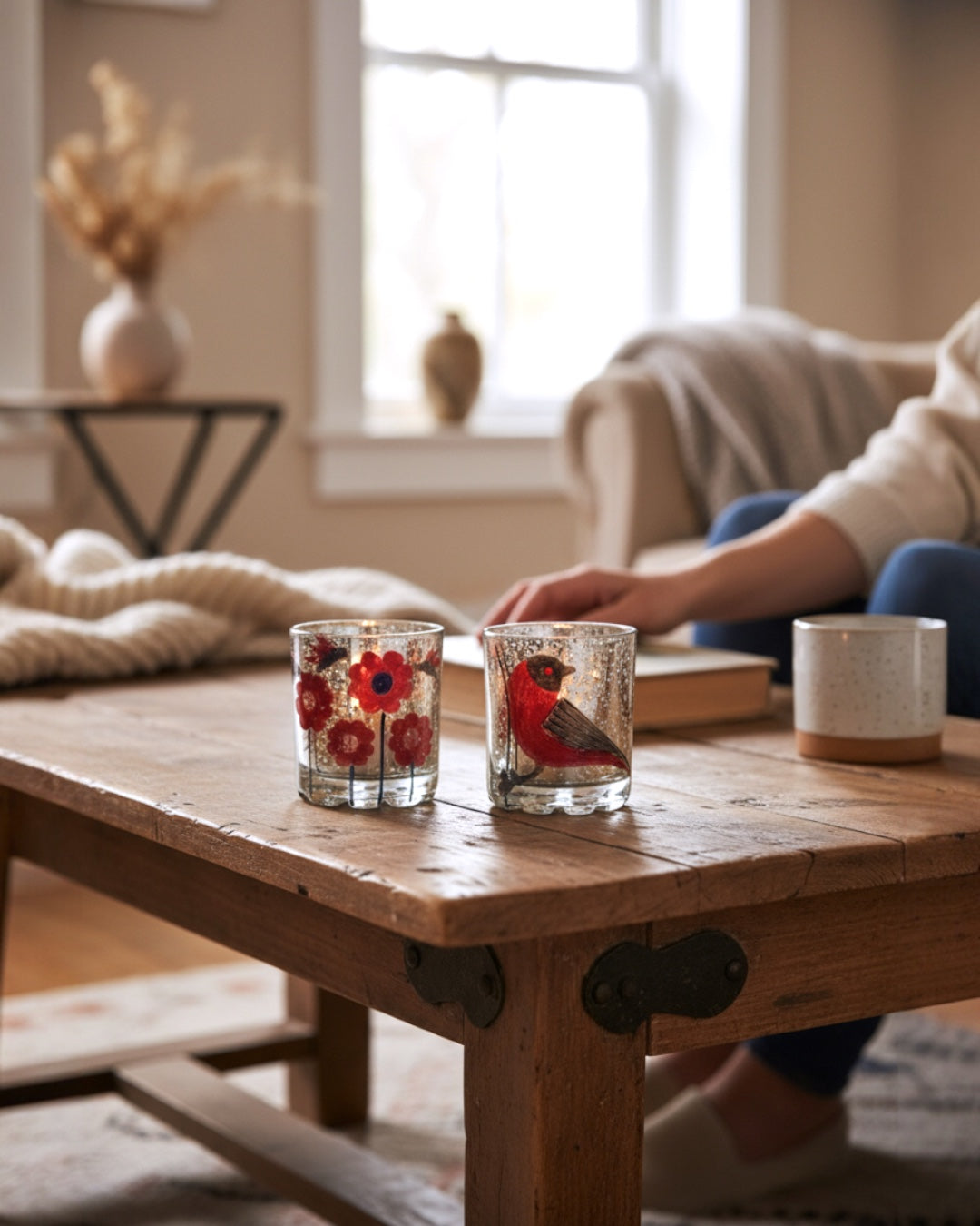 Bird & Flower Mercury Glass Tealight Holders