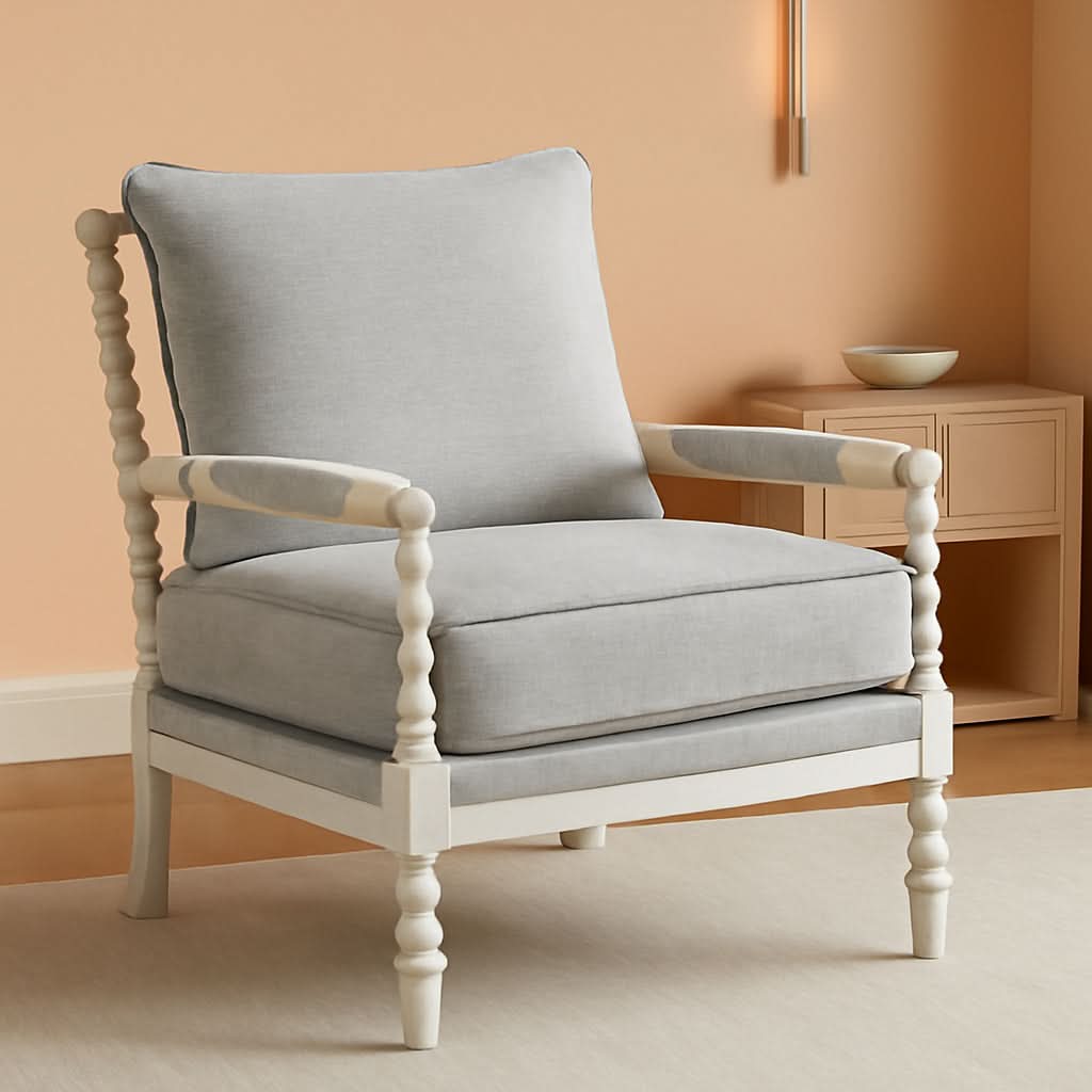 Spindle Accent Chair | Smoke Grey Textured Upholstery