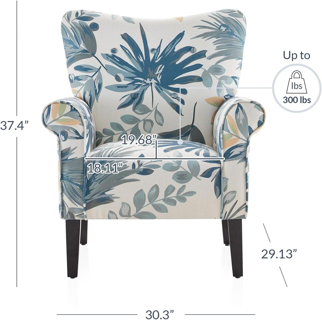 Iconic Wingback Blue Floral Upholstered Chair