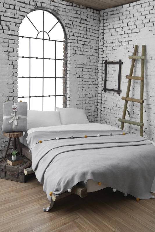 Dolce Bonita Home Single Pom-pom Pique Blanket 150x200 Gray (Copy)