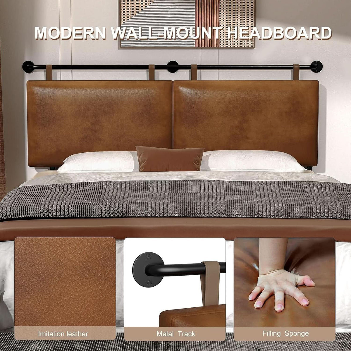Toffee PU Leather King Size Wall Mounted Headboard