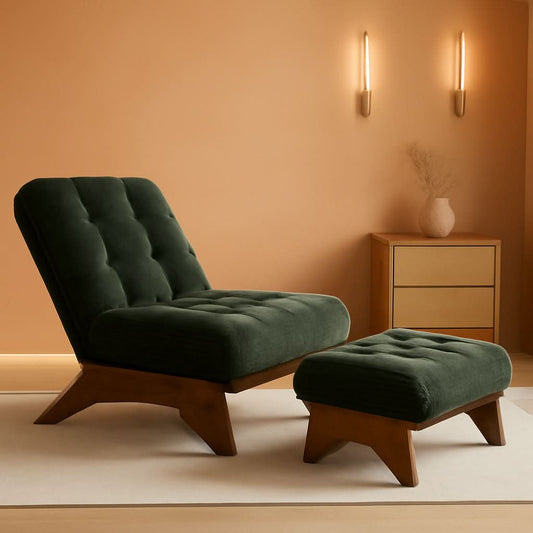 Juniper Green Adjustable Backrest Accent Chair With Ottoman