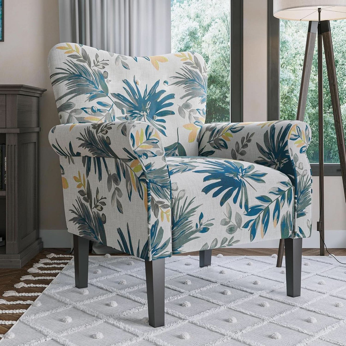 Iconic Wingback Blue Floral Upholstered Chair
