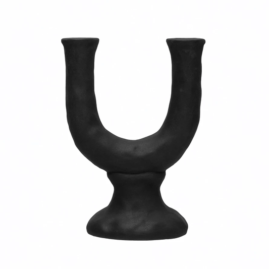 Chocolate Stoneware Double Taper Candle Holder