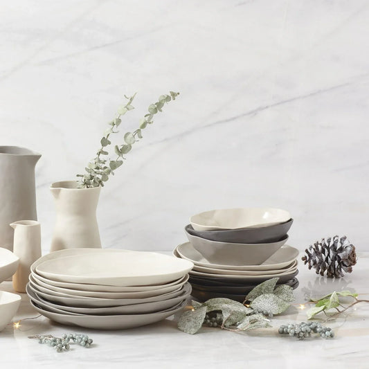 Rugueux Stoneware Dinner Plate, Pearl