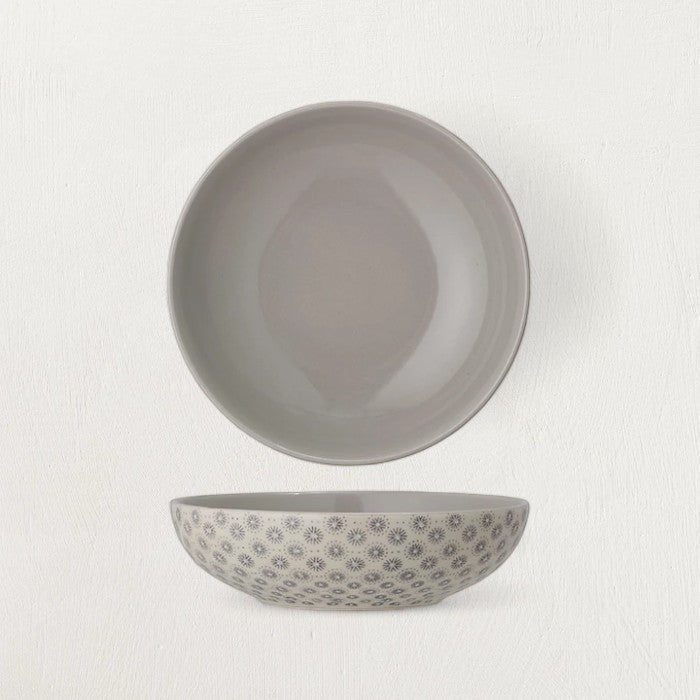 Hannah Stoneware Bowl with Grey Hand-Stamped Pattern