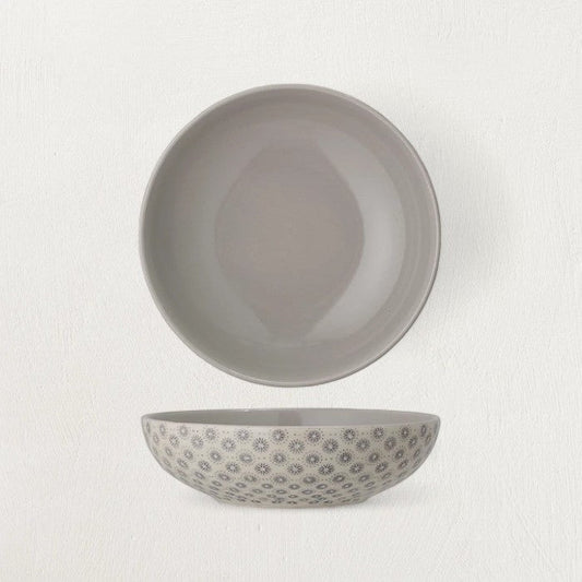 Hannah Stoneware Bowl with Grey Hand-Stamped Pattern