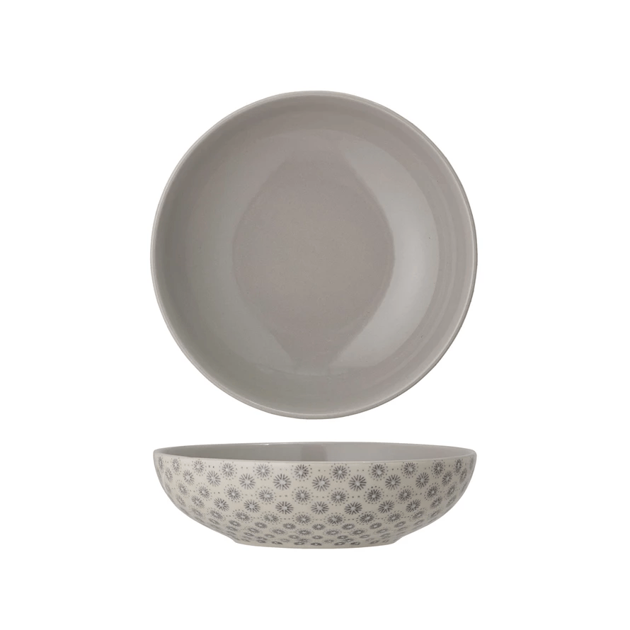 Hannah Stoneware Bowl with Grey Hand-Stamped Pattern