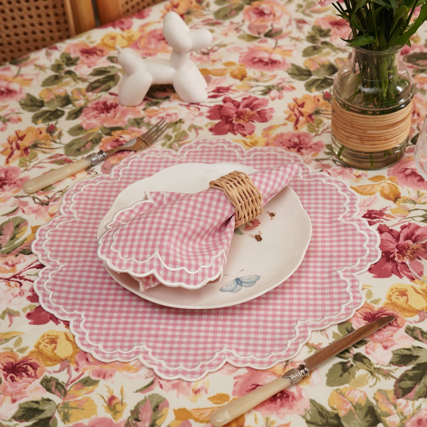 Magnolia Pink Gingham Table Set