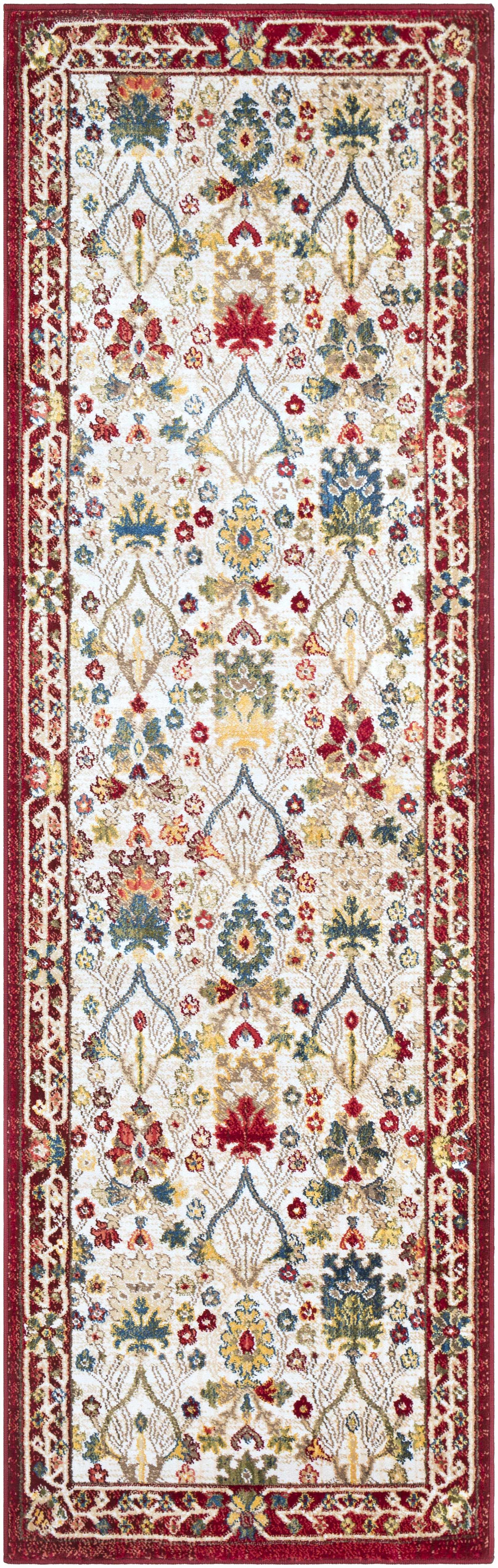 Neola White & Red Damask Area Rug