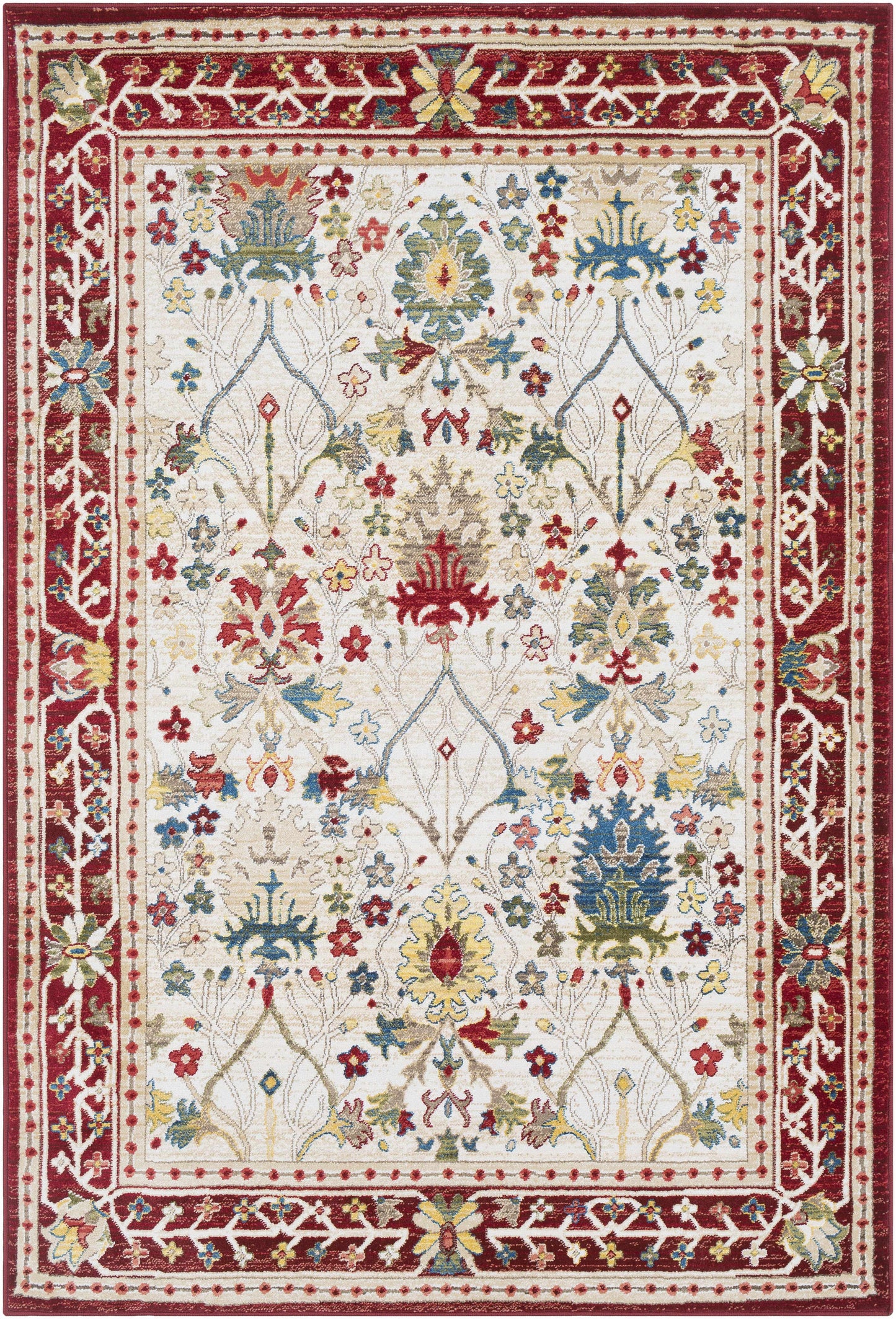 Neola White & Red Damask Area Rug