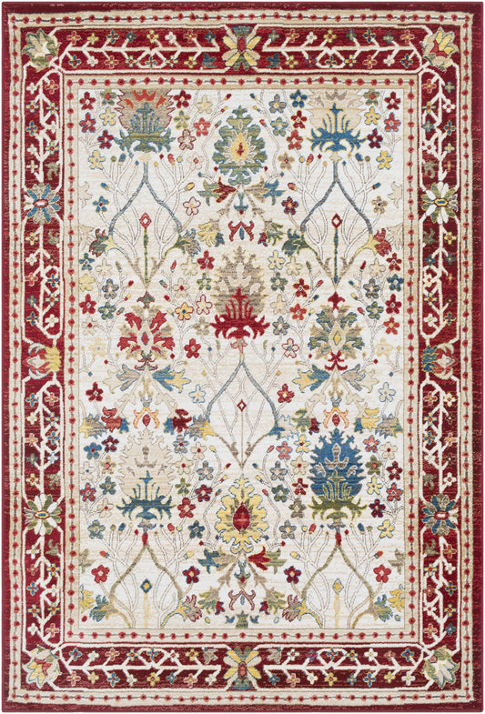Neola White & Red Damask Area Rug