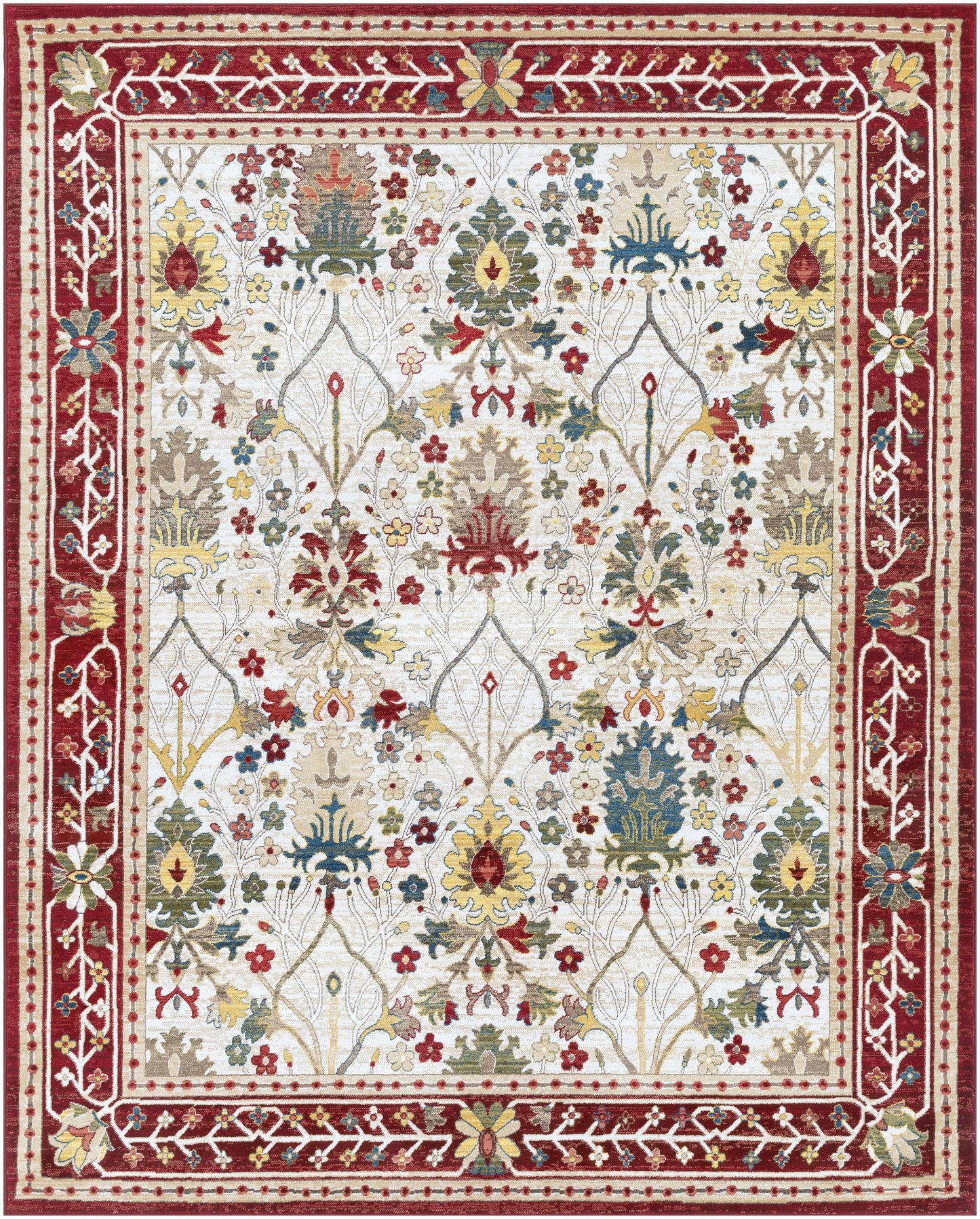 Neola White & Red Damask Area Rug