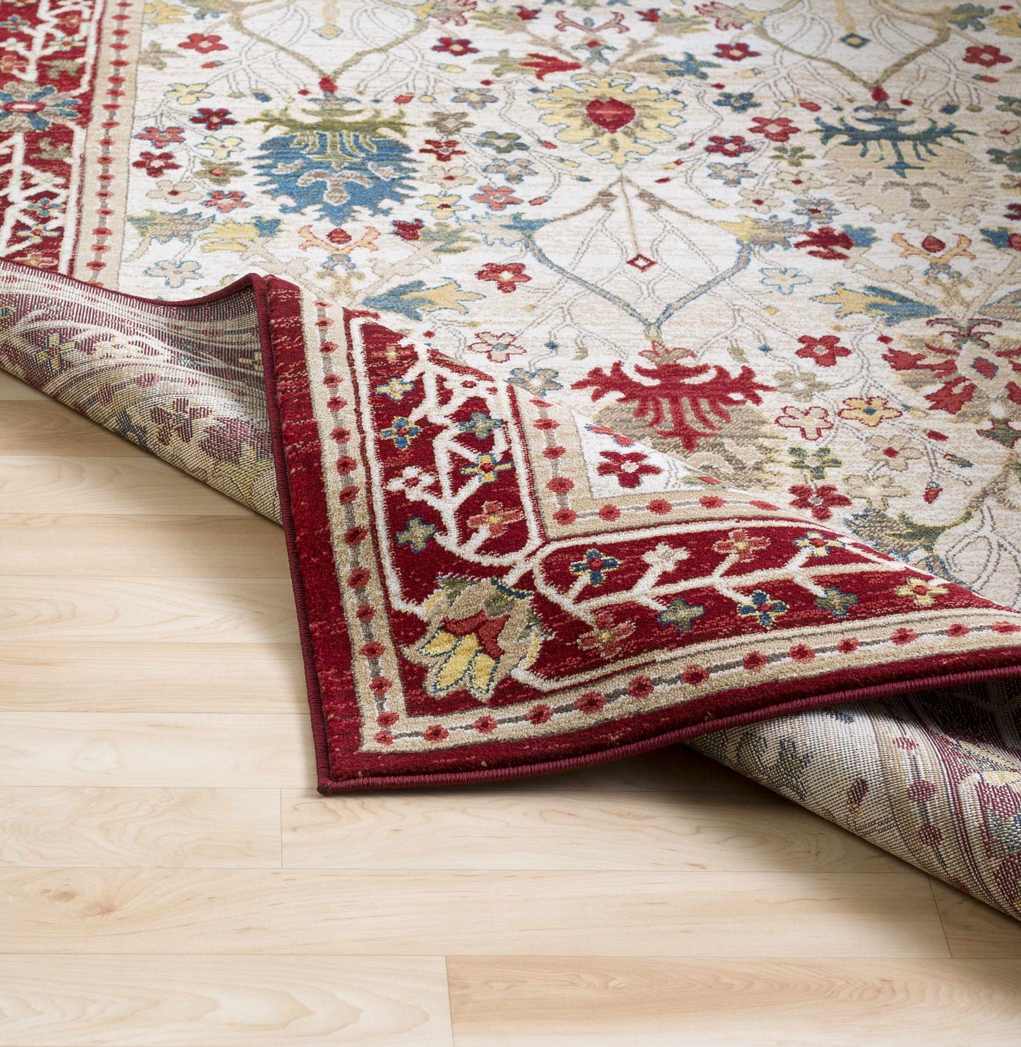 Neola White & Red Damask Area Rug