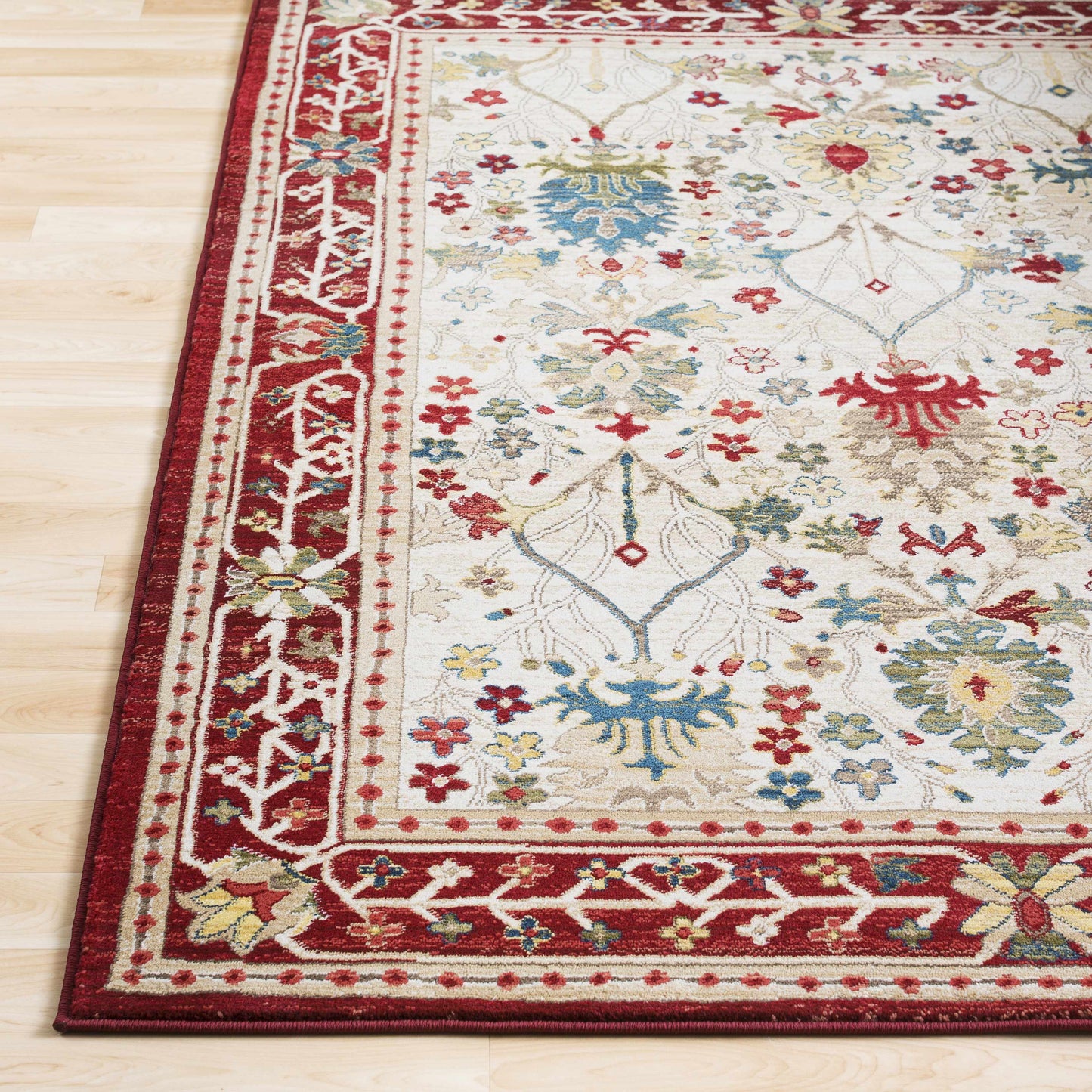 Neola White & Red Damask Area Rug
