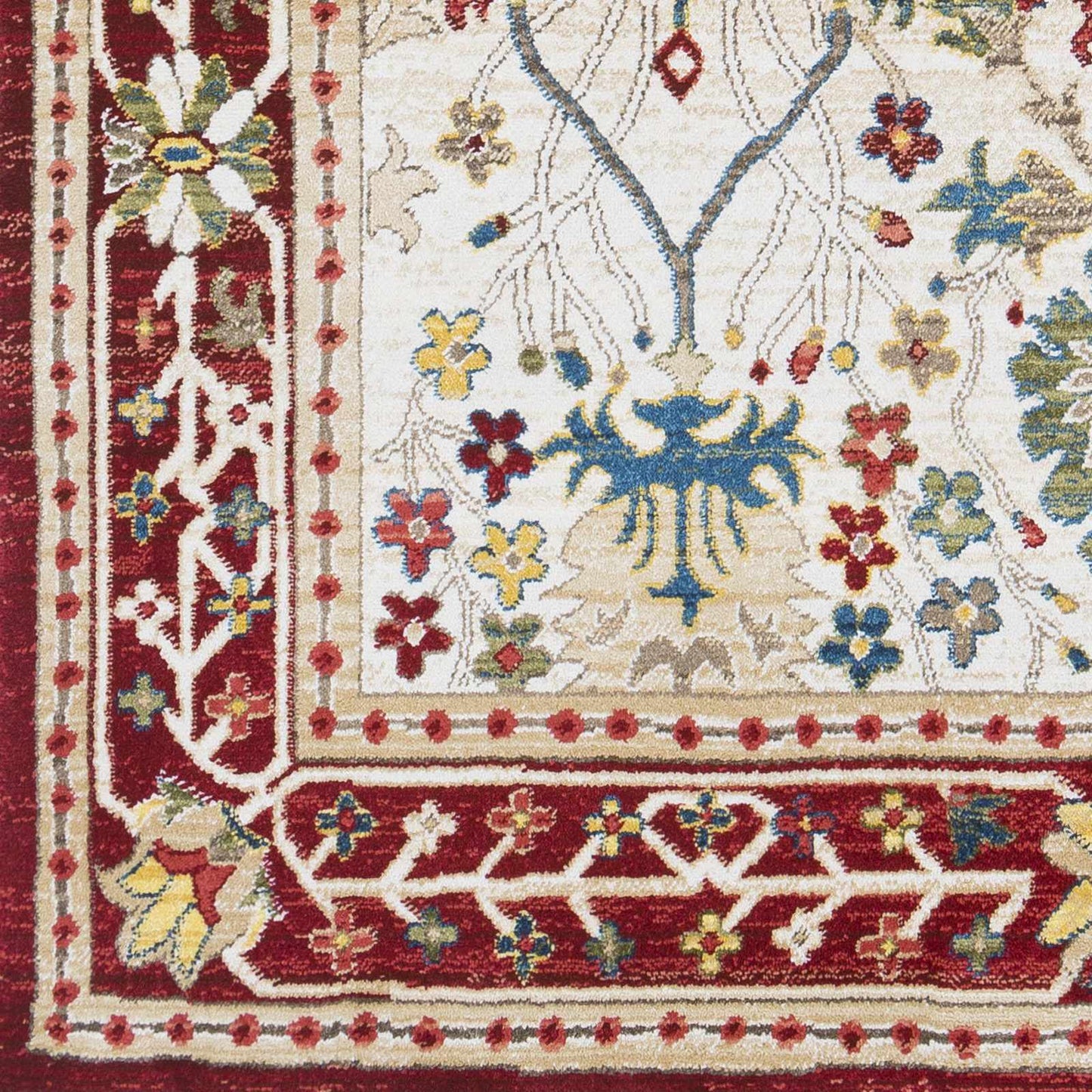 Neola White & Red Damask Area Rug