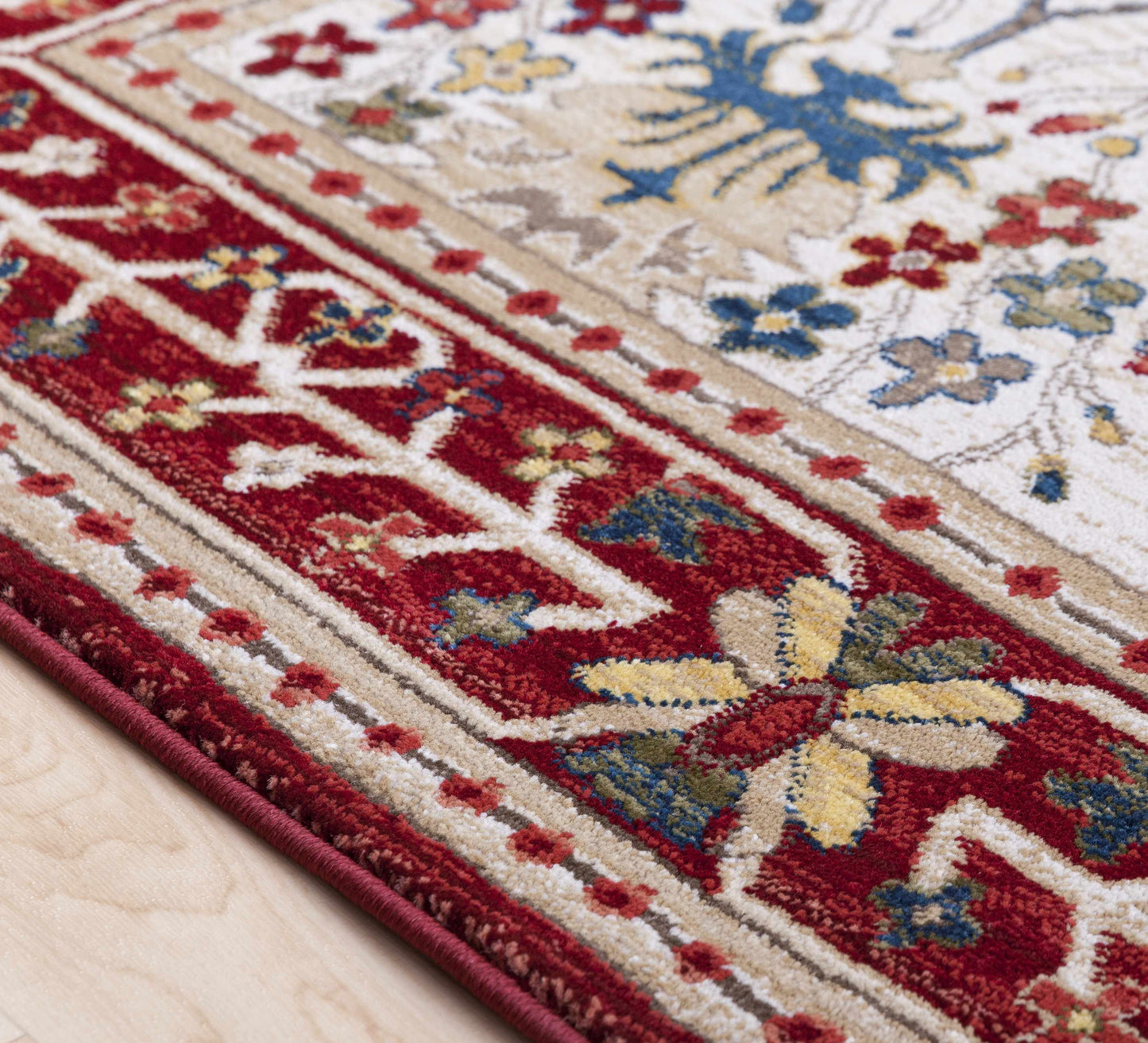 Neola White & Red Damask Area Rug