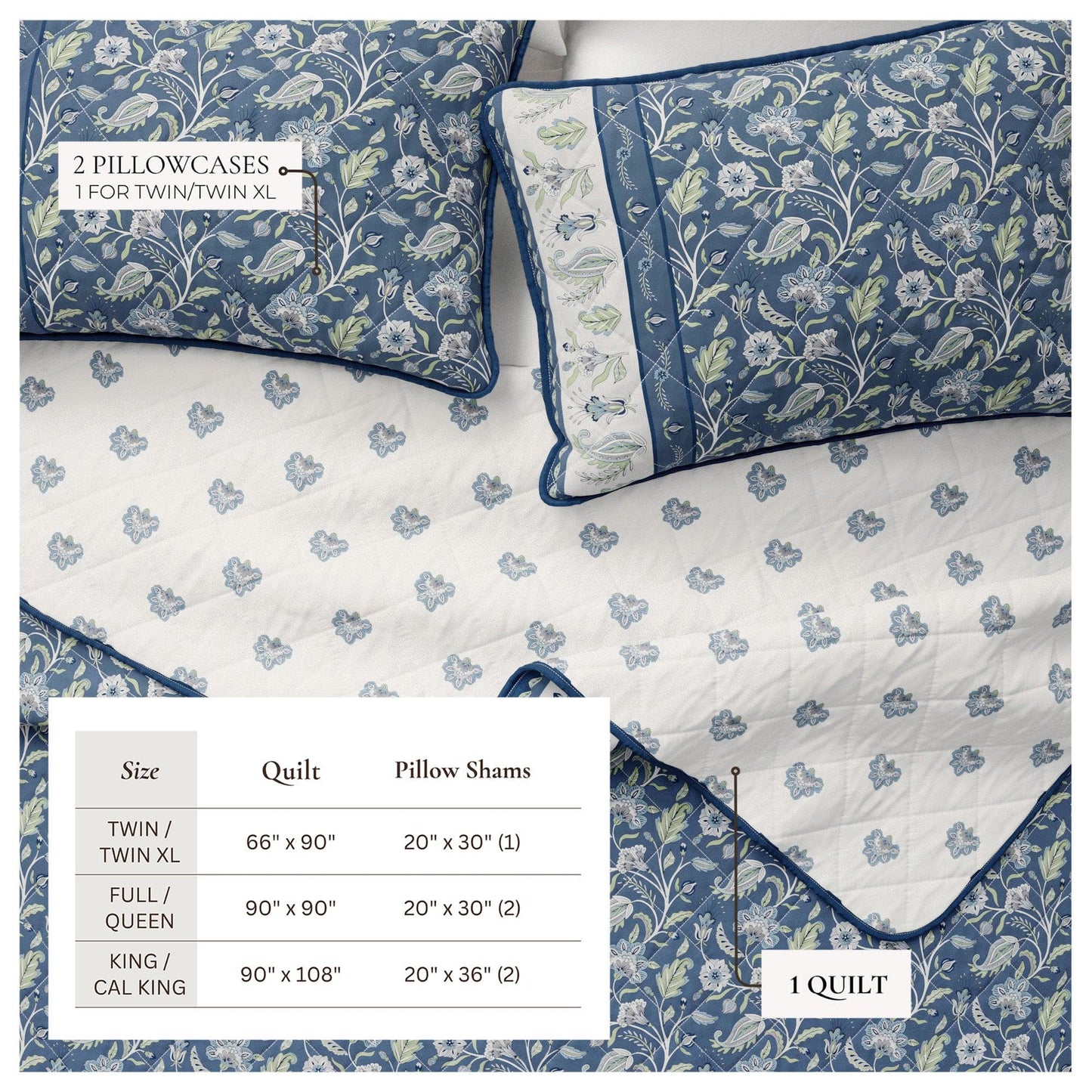 Indira Collection Floral Boho Cotton Quilt Set