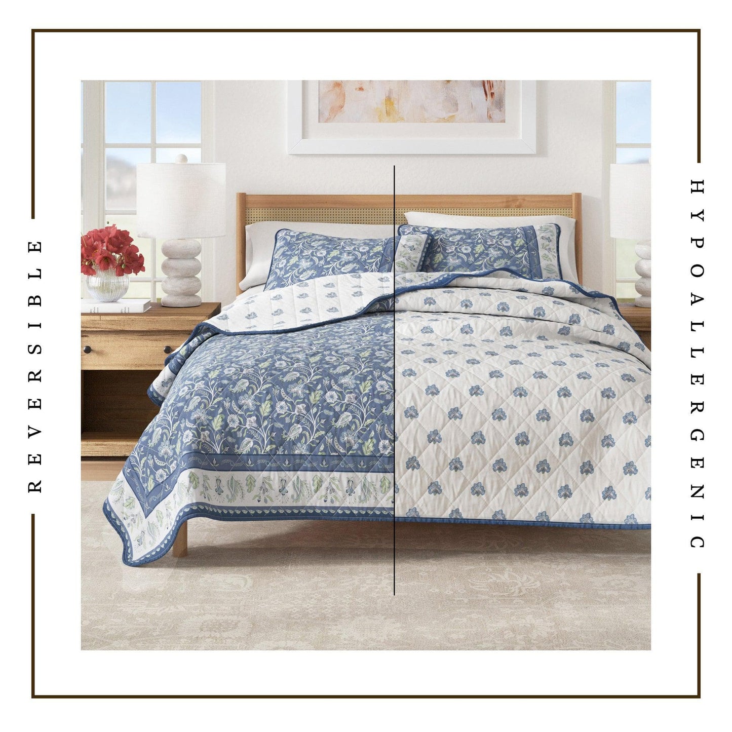 Indira Collection Floral Boho Cotton Quilt Set