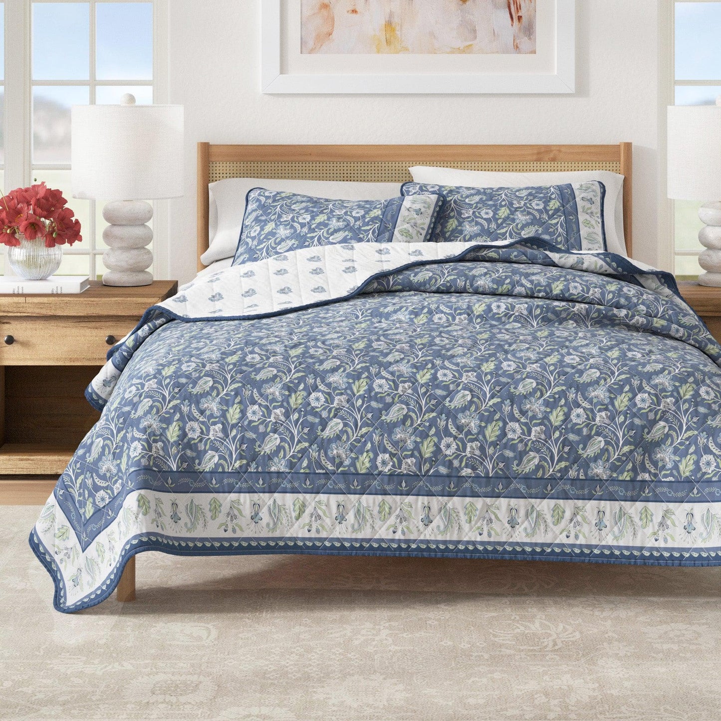 Indira Collection Floral Boho Cotton Quilt Set