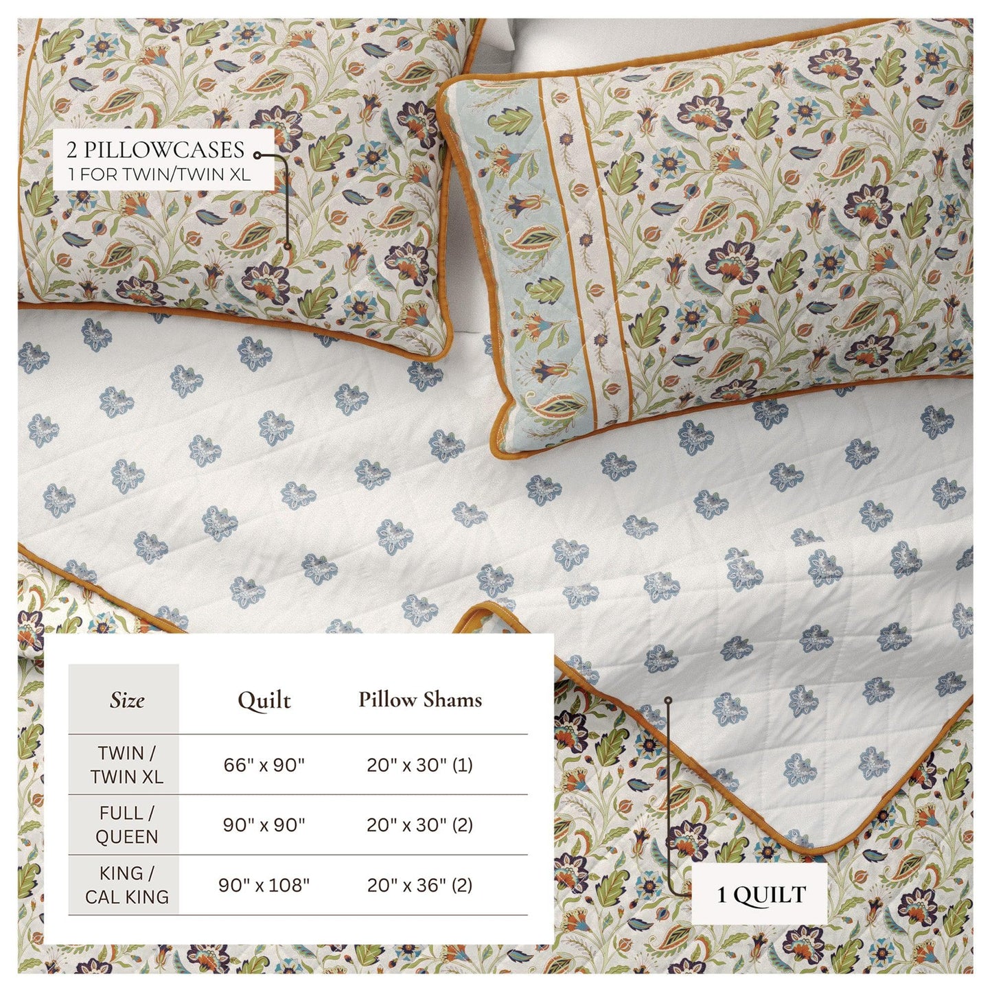 Indira Collection Floral Boho Cotton Quilt Set