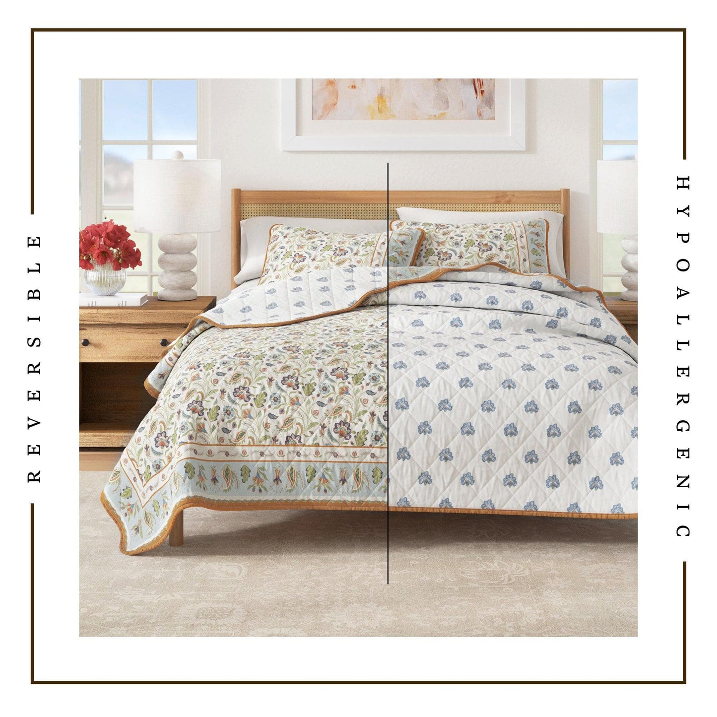 Indira Collection Floral Boho Cotton Quilt Set