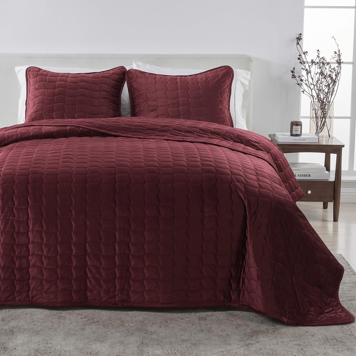 Vivica Velvet Box-Stitched Quilt Set