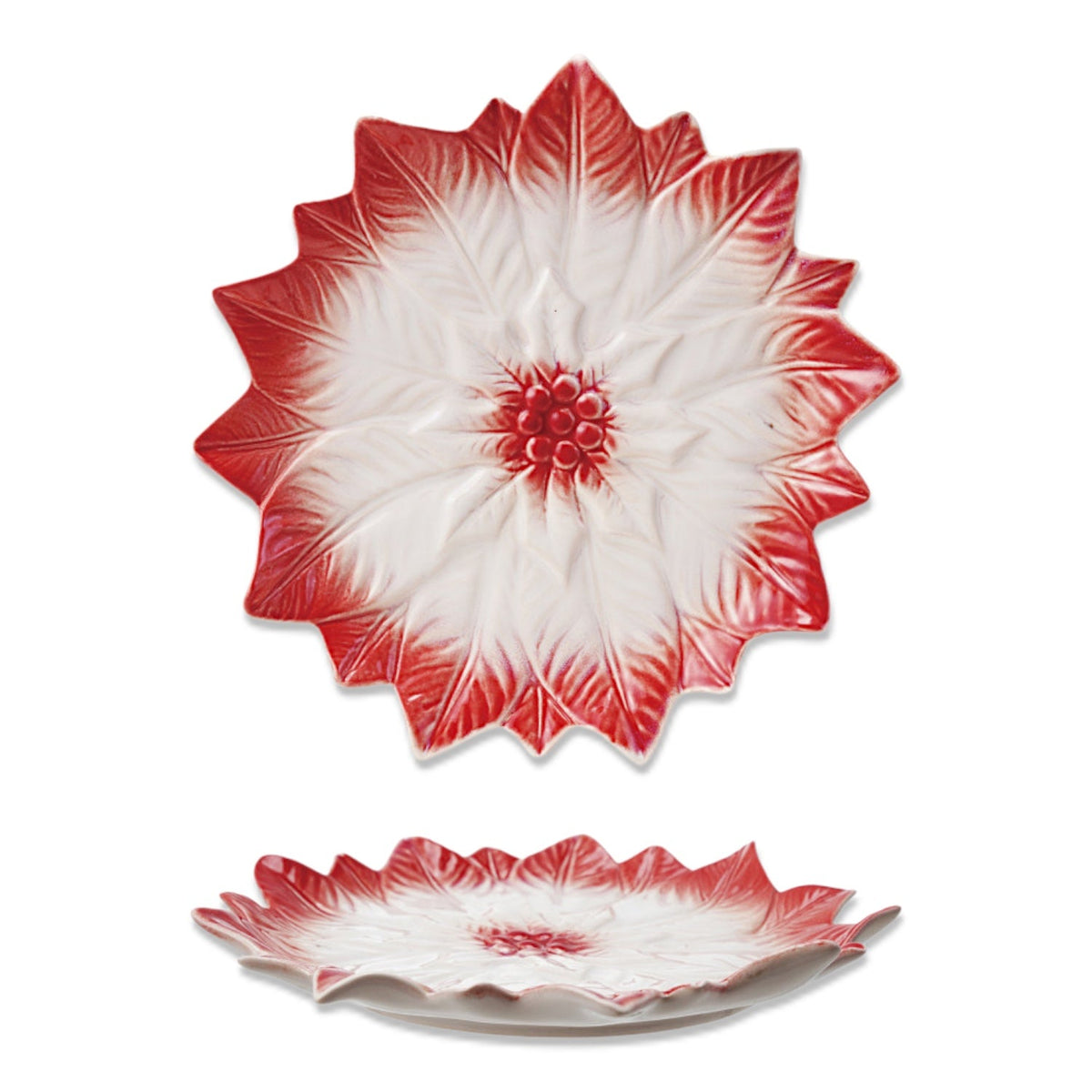 Nordic-Inspired Hand-Painted Poinsettia Ceramic Plate