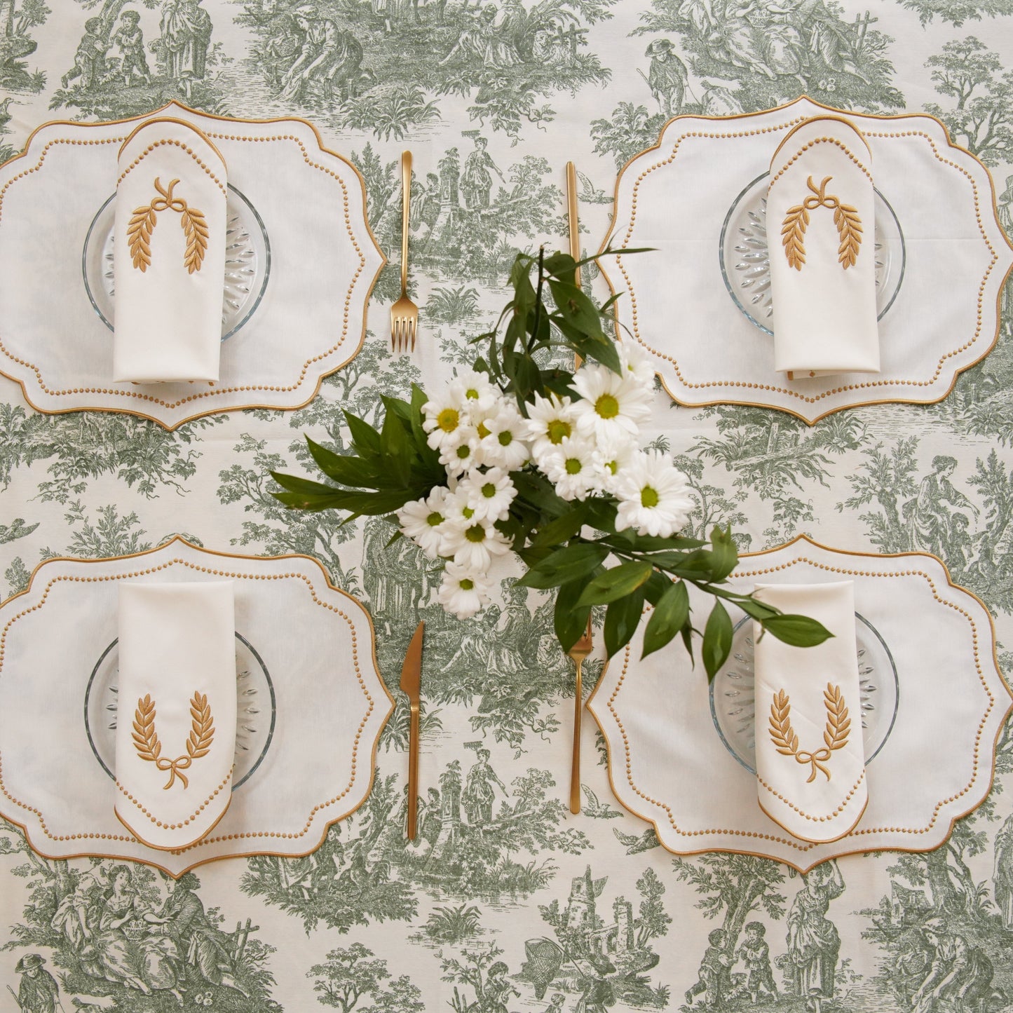 Luna Ivory & Gold Fabric Table Set