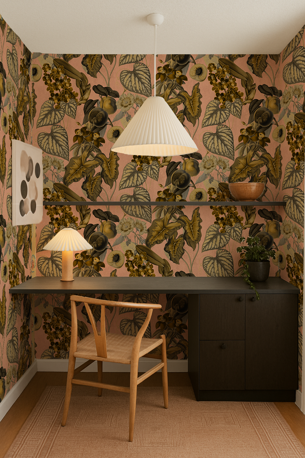 Cali Tropicale Wallpaper, peach and olive