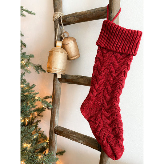 Red Cable Hand-Knit Christmas Stocking