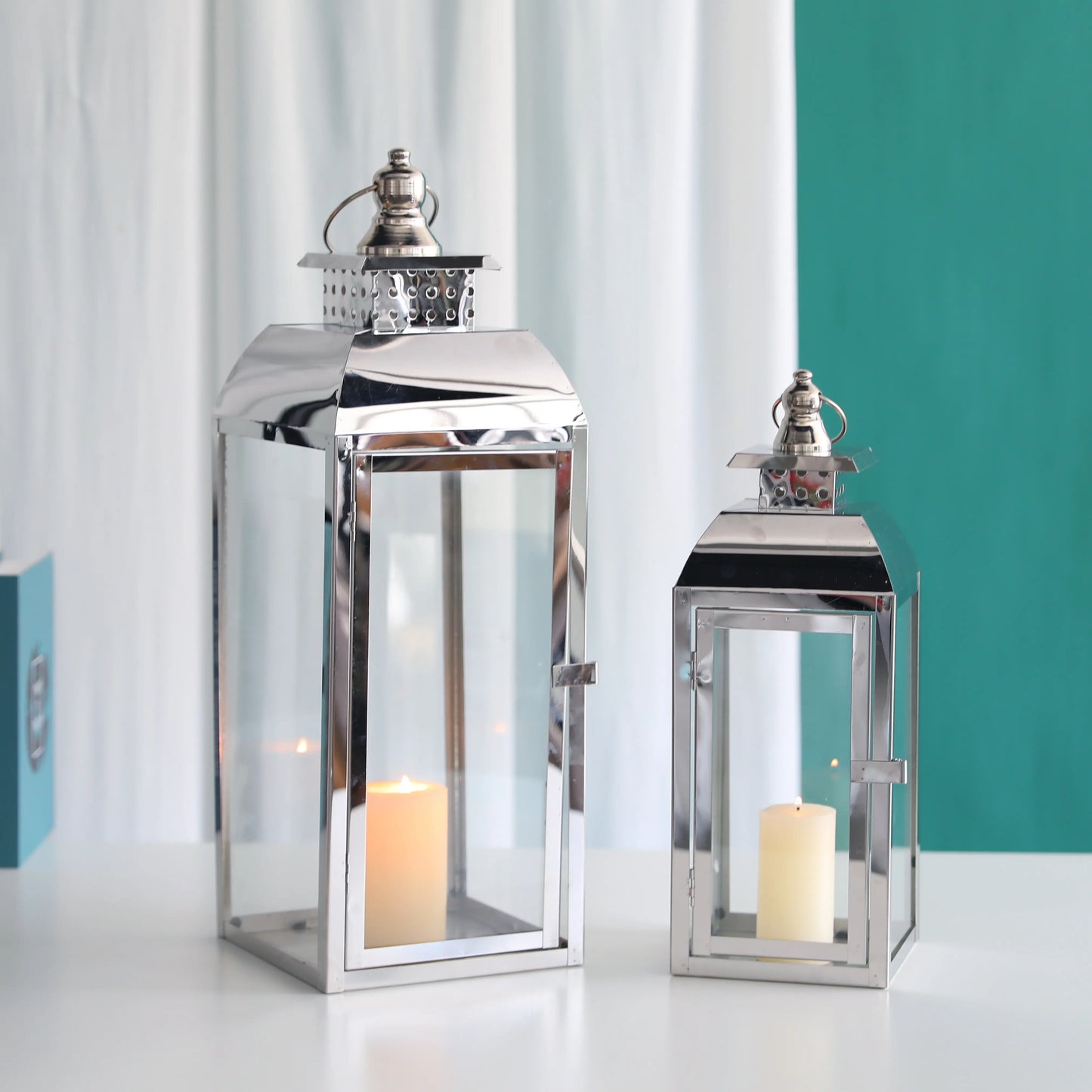 Meira Stainless Steel Decorative Candle Lanterns ( Set of 2 )
