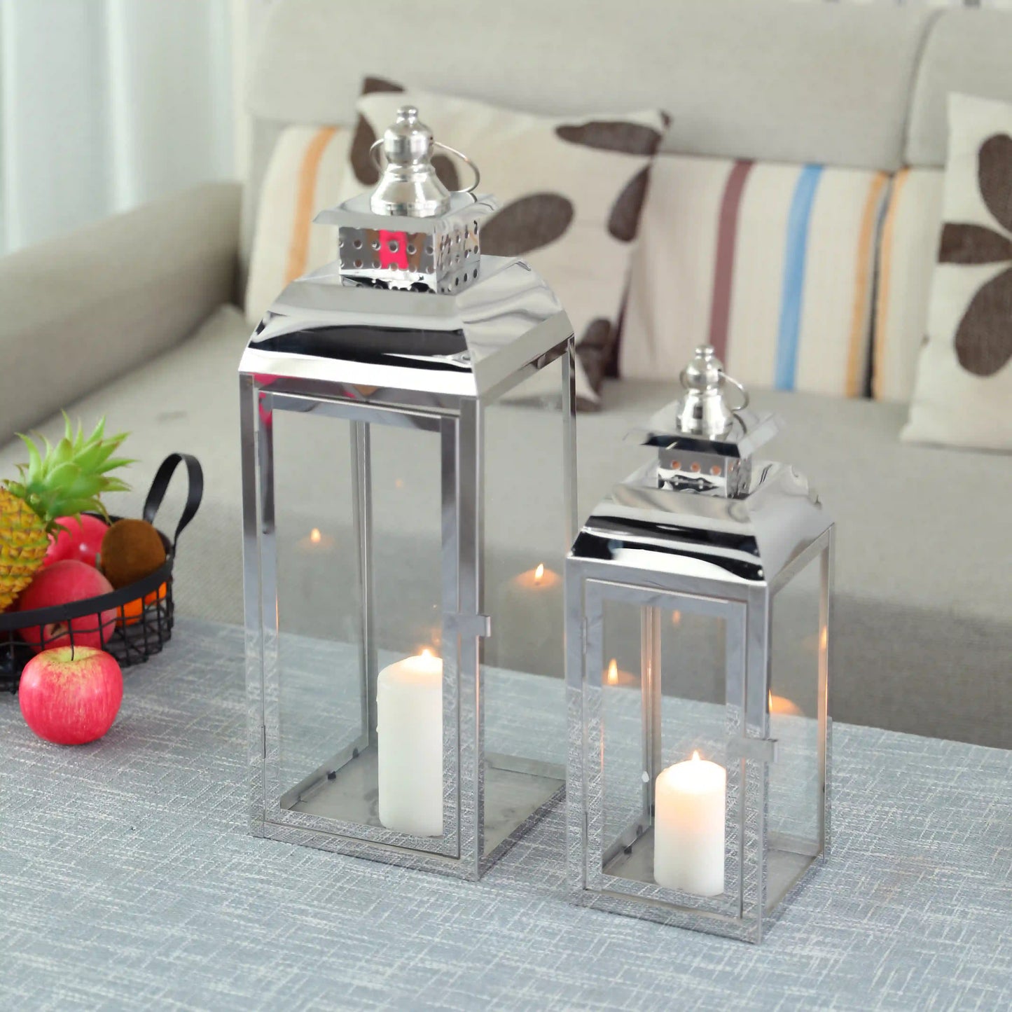 Meira Stainless Steel Decorative Candle Lanterns ( Set of 2 )