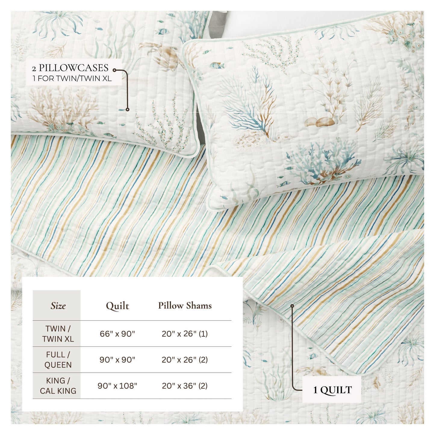 Santa Barbara Collection- Coastal Print Cotton Quilt Set