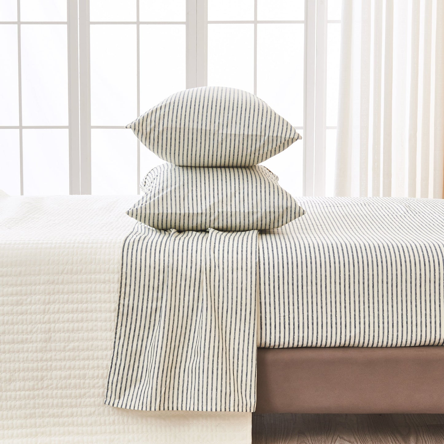 Evette Collection Striped Microfiber Sheet Set