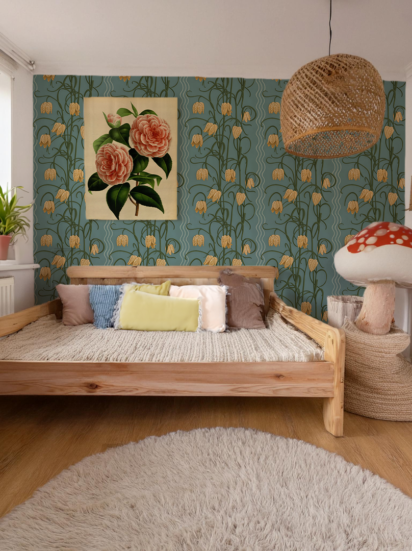 Campanas Wallpaper | dusty blue & marigold