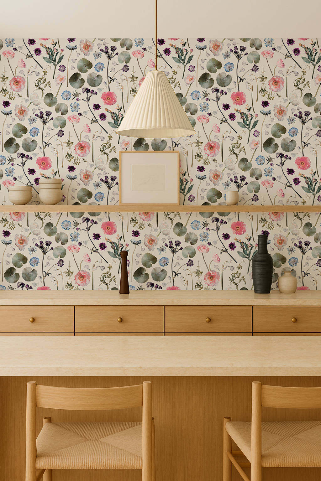 Floral Finds Wallpaper, white