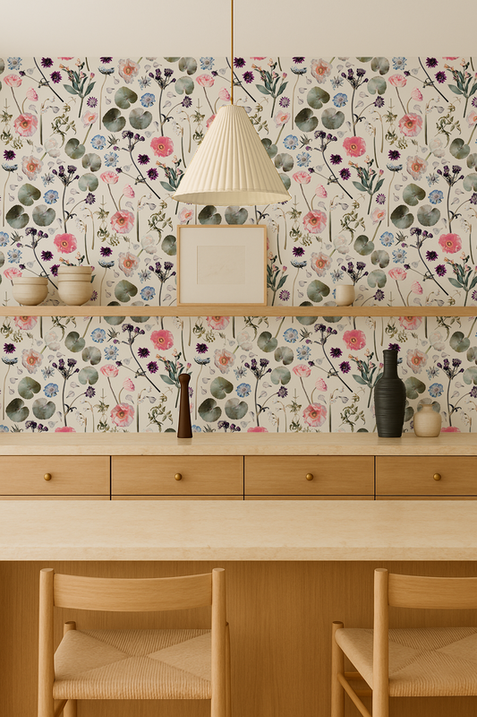 Floral Finds Wallpaper, white