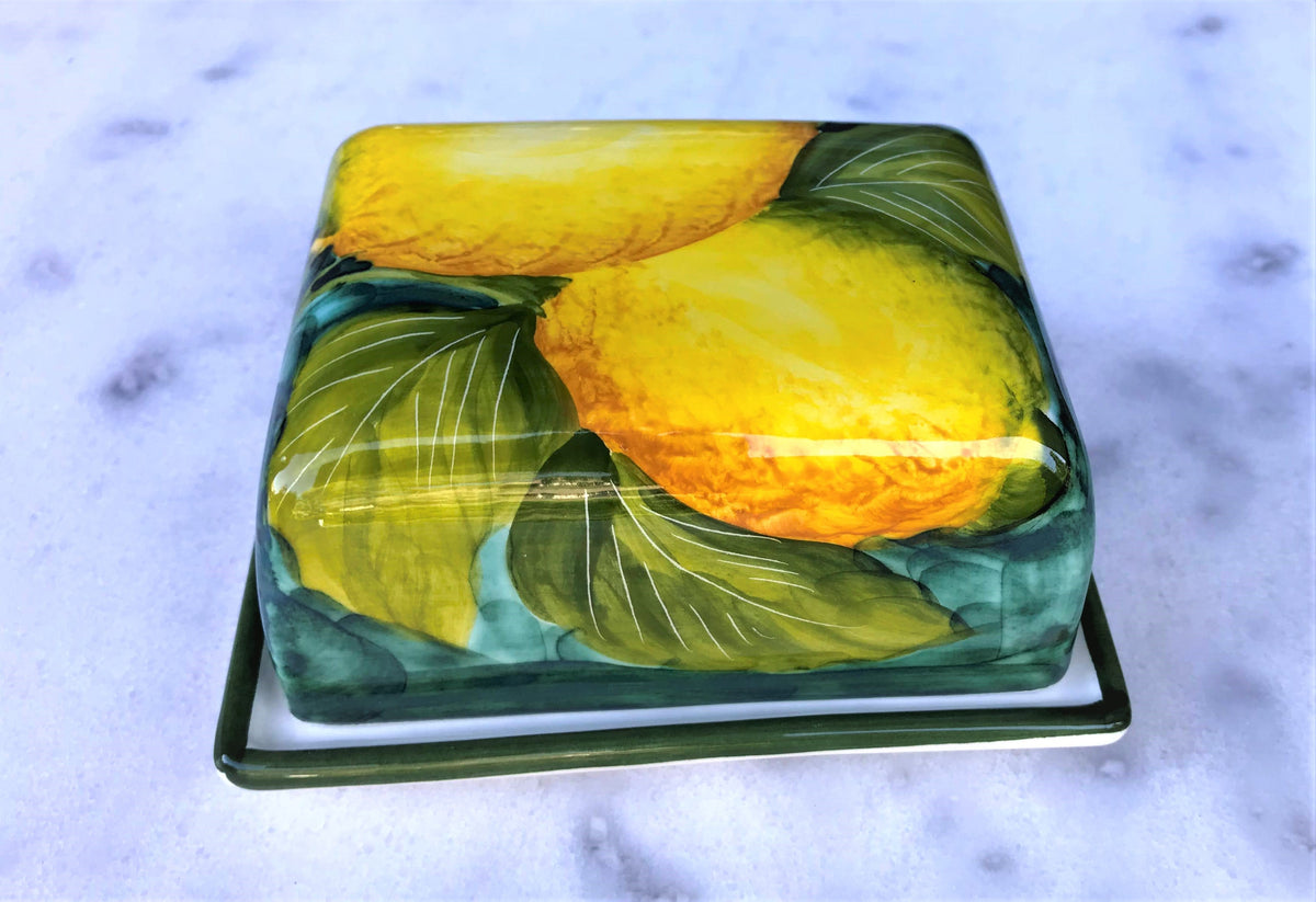 Italian Hand-Painted Ceramic Butter Dish