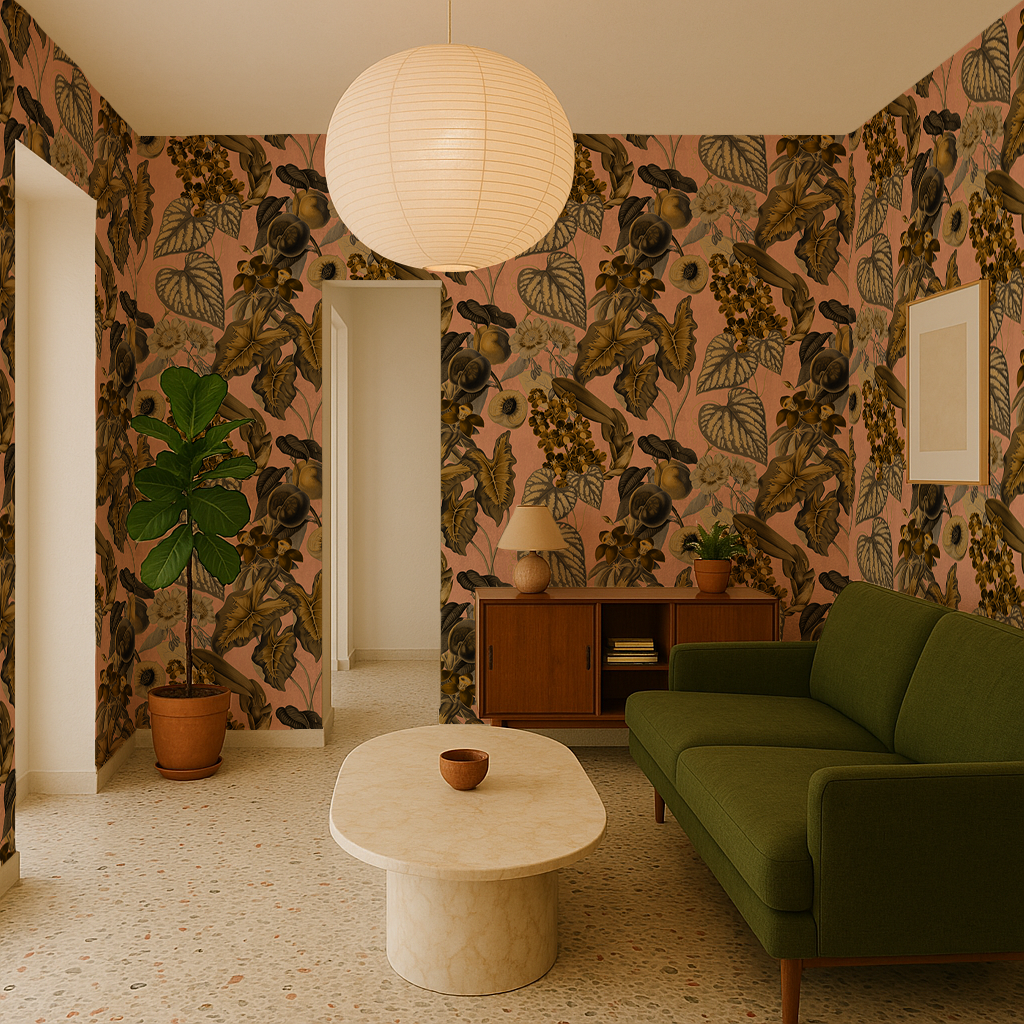 Cali Tropicale Wallpaper, peach and olive