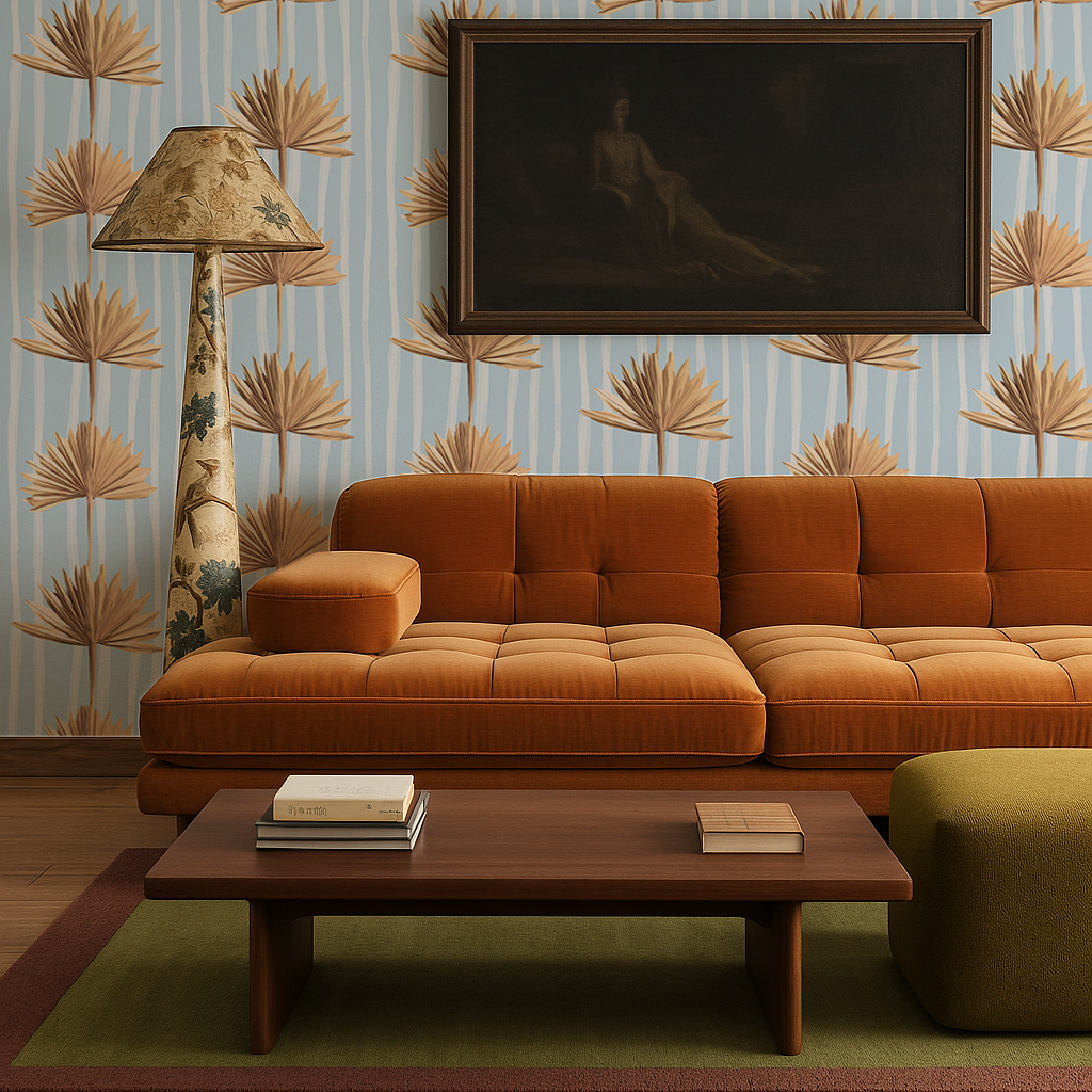 Stripey Palm Wallpaper, blue